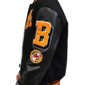 MLB Baltimore Orioles Retro Classic Mens Rib Wool Varsity Jacket Side Look