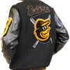 MLB Baltimore Orioles Retro Classic Mens Rib Wool Varsity Jacket Side Pose