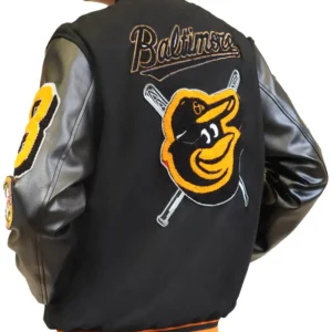 MLB Baltimore Orioles Retro Classic Mens Rib Wool Varsity Jacket Side Pose