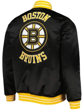 Marlon Boston Bruins Black Heavyweight Satin Varsity Jacket Back