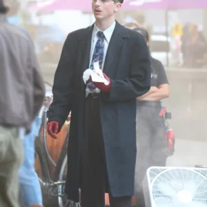 Marty Supreme 2025 Timothee Chalamet Black Coat Front