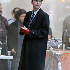 Marty Supreme 2025 Timothee Chalamet Black Coat Side