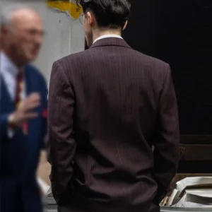 Marty Supreme 2025 Timothee Chalamet Maroon Suit Back