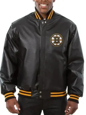 Mason Boston Bruins Black Bomber Leather Jacket