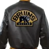 Mason Boston Bruins Black Bomber Leather Jacket Back