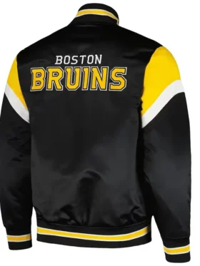 Meagan Boston Bruins Black Heavyweight Satin Jacket Back