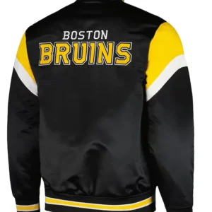 Meagan Boston Bruins Black Heavyweight Satin Jacket Back
