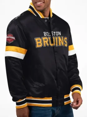 Meagan Boston Bruins Home Game Black Satin Varsity Jacket