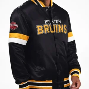 Meagan Boston Bruins Home Game Black Satin Varsity Jacket
