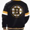 Meagan Boston Bruins Home Game Black Satin Varsity Jacket Back