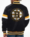 Meagan Boston Bruins Home Game Black Satin Varsity Jacket Back