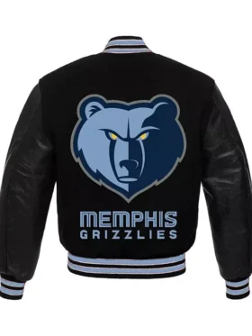 Memphis Grizzlies Black Full Snap Wool Varsity Jacket Back