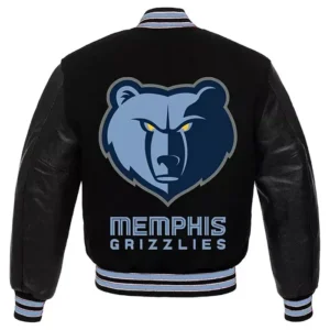 Memphis Grizzlies Black Full Snap Wool Varsity Jacket Back