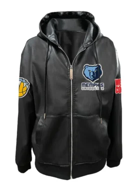 Memphis Grizzlies Black Leather Hooded Bomber Jacket