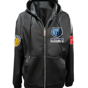 Memphis Grizzlies Black Leather Hooded Bomber Jacket