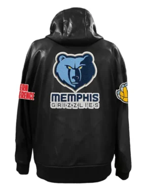 Memphis Grizzlies Black Leather Hooded Bomber Jacket Back