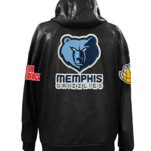 Memphis Grizzlies Black Leather Hooded Bomber Jacket Back