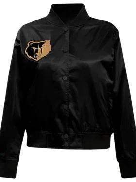 Memphis Grizzlies Black Satin Bomber Full Snap Jacket