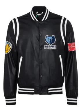 Memphis Grizzlies Black Varsity Full Snap Leather Jacket