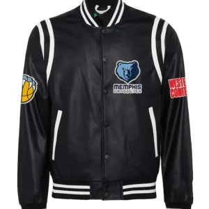 Memphis Grizzlies Black Varsity Full Snap Leather Jacket