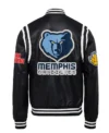 Memphis Grizzlies Black Varsity Full Snap Leather Jacket Back