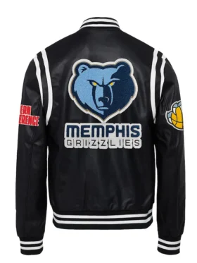 Memphis Grizzlies Black Varsity Full Snap Leather Jacket Back