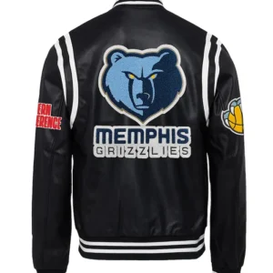 Memphis Grizzlies Black Varsity Full Snap Leather Jacket Back