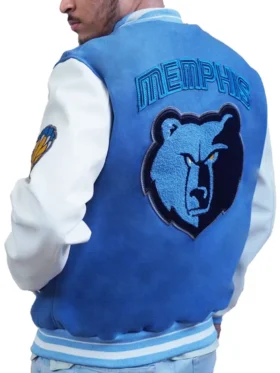 Memphis Grizzlies Blue And White Varsity Jacket Back