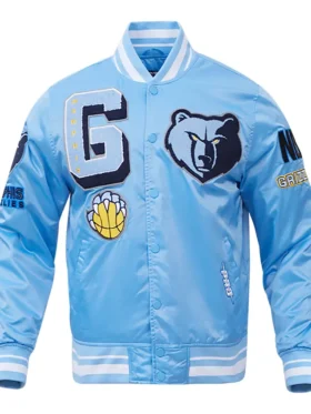 Memphis Grizzlies Blue Bomber Satin Jacket 1