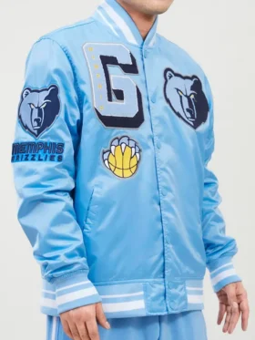 Memphis Grizzlies Blue Bomber Satin Jacket Side