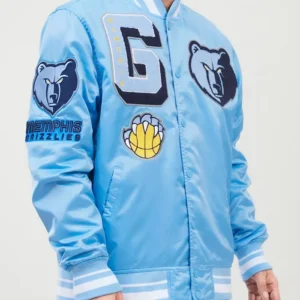 Memphis Grizzlies Blue Bomber Satin Jacket Side