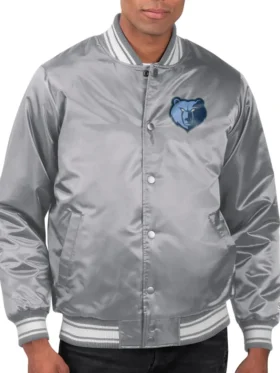 Memphis Grizzlies Grey Bomber Satin Jacket
