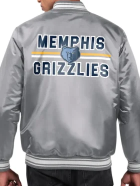 Memphis Grizzlies Grey Bomber Satin Jacket Back