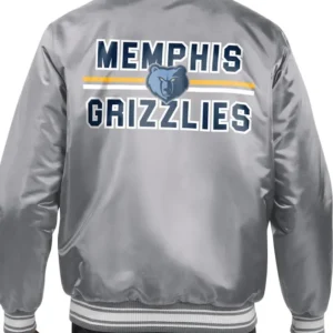 Memphis Grizzlies Grey Bomber Satin Jacket Back