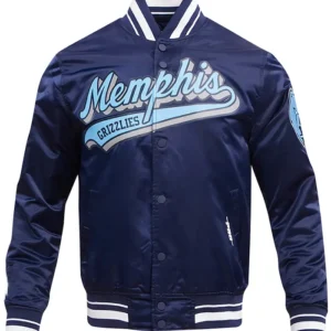 Memphis Grizzlies Navy Blue Bomber Satin Jacket