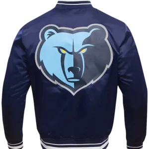 Memphis Grizzlies Navy Blue Bomber Satin Jacket Back