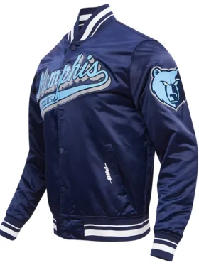Memphis Grizzlies Navy Blue Bomber Satin Jacket Side
