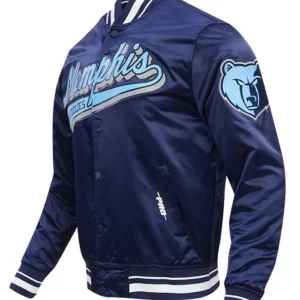 Memphis Grizzlies Navy Blue Bomber Satin Jacket Side
