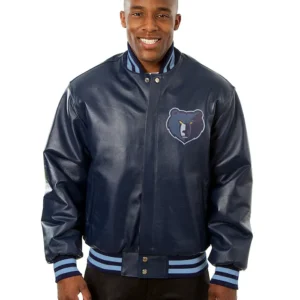 Memphis Grizzlies Navy Blue Leather Bomber Jacket
