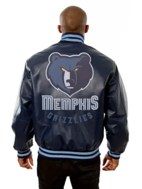 Memphis Grizzlies Navy Blue Leather Bomber Jacket Back