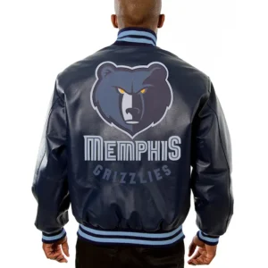 Memphis Grizzlies Navy Blue Leather Bomber Jacket Back