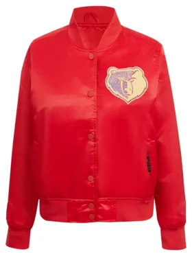 Memphis Grizzlies Red Satin Full Snap Bomber Jacket