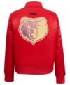 Memphis Grizzlies Red Satin Full Snap Bomber Jacket Back