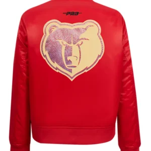 Memphis Grizzlies Red Satin Full Snap Bomber Jacket Back