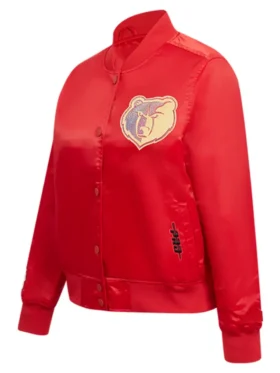 Memphis Grizzlies Red Satin Full Snap Bomber Jacket Side