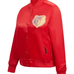 Memphis Grizzlies Red Satin Full Snap Bomber Jacket Side