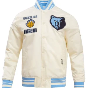 Memphis Grizzlies Satin Full Snap Bomber Jacket White