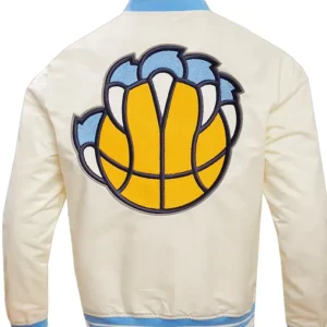 Memphis Grizzlies Satin Full Snap Bomber Jacket White Back