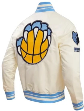Memphis Grizzlies Satin Full Snap Bomber Jacket White Side