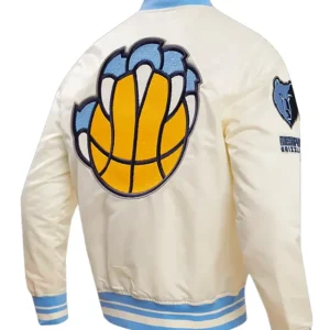 Memphis Grizzlies Satin Full Snap Bomber Jacket White Side
